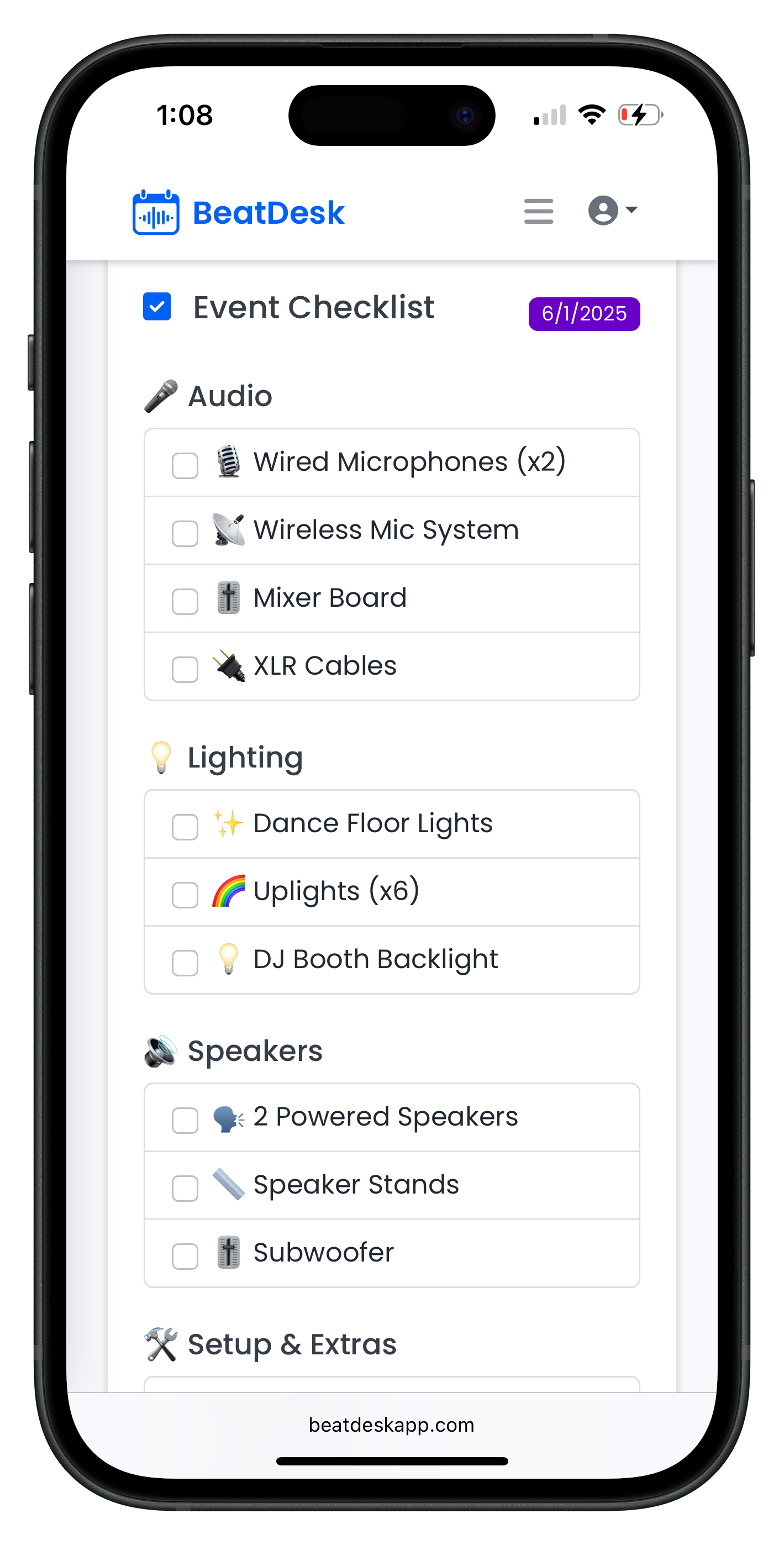BeatDesk Event Checklist