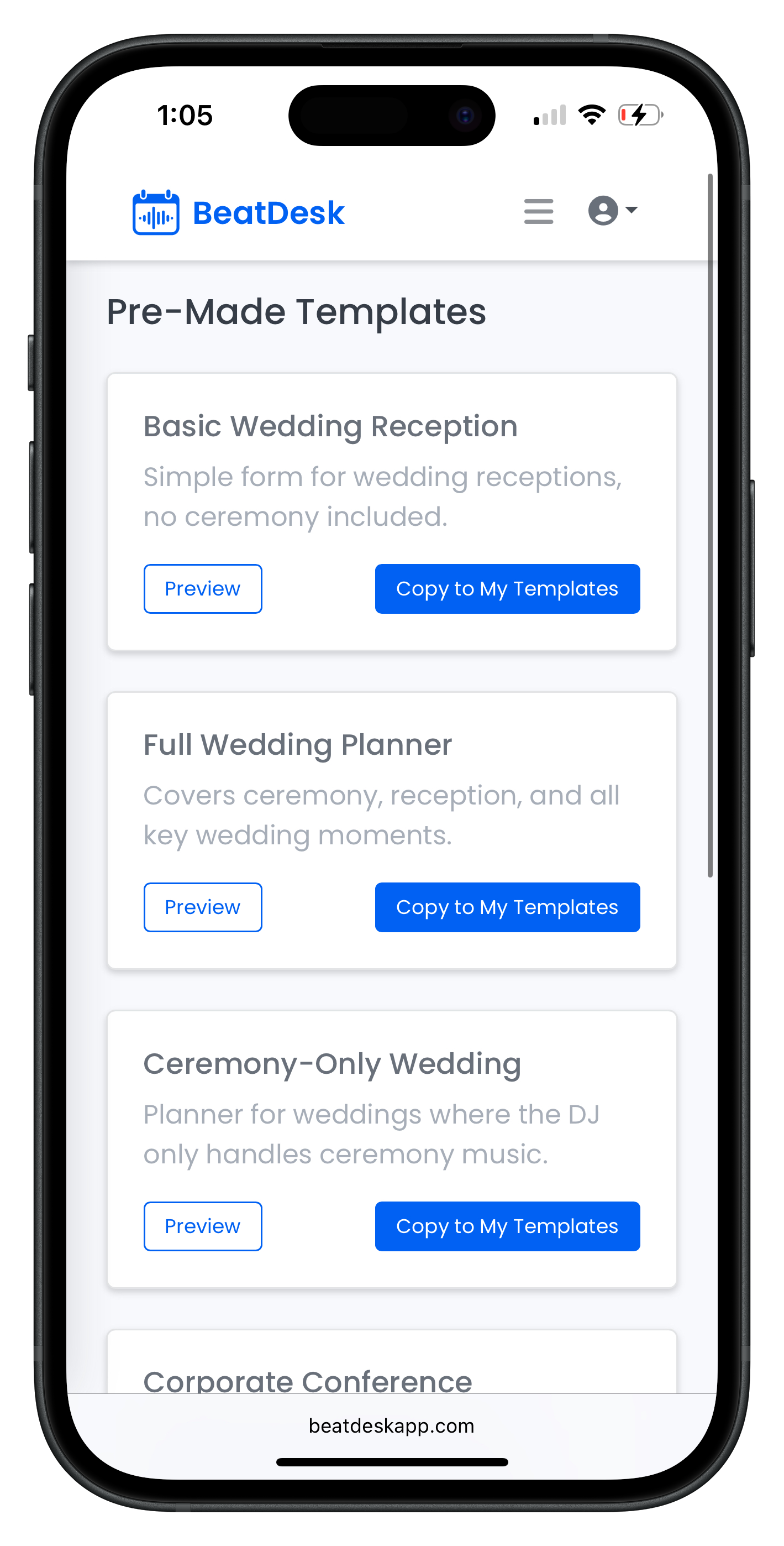 Premade templates in BeatDesk