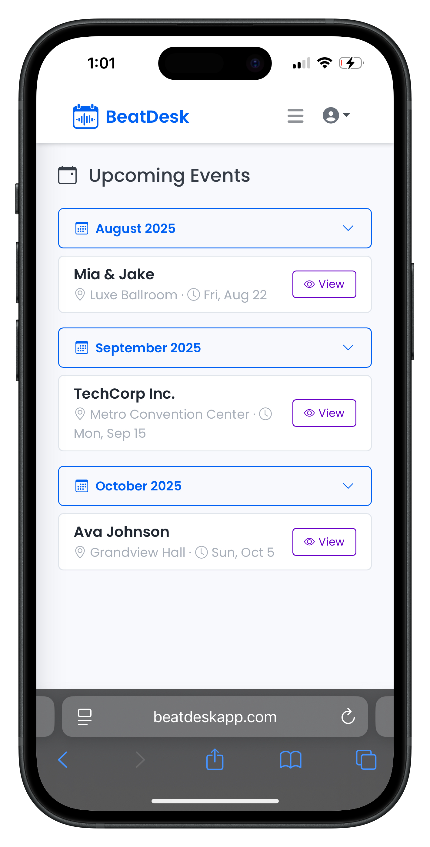 BeatDesk Upcoming Events